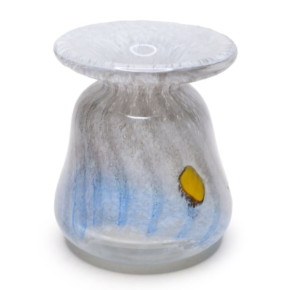 Mini Hand-Blown Art Glass Bud Vase - Frosted Blue, White & Yellow Accents